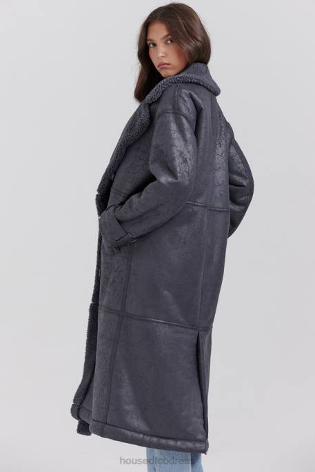 House of CB Deiji Grey Vegan Shearling Coat Clothing 4H6N1024