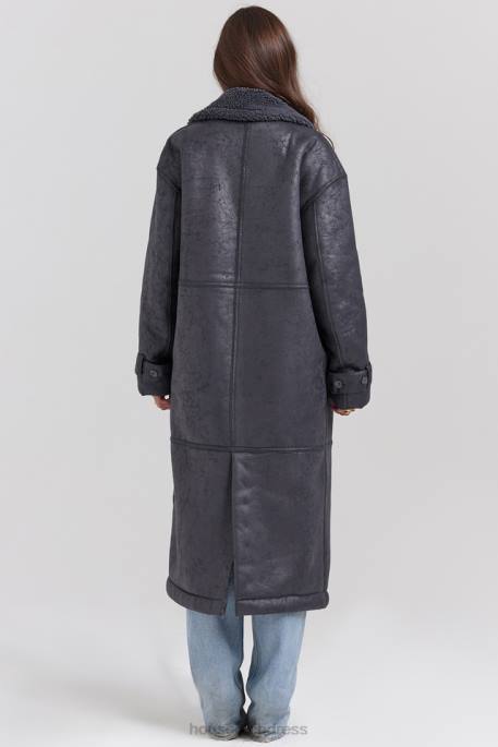 House of CB Deiji Grey Vegan Shearling Coat Clothing 4H6N1024