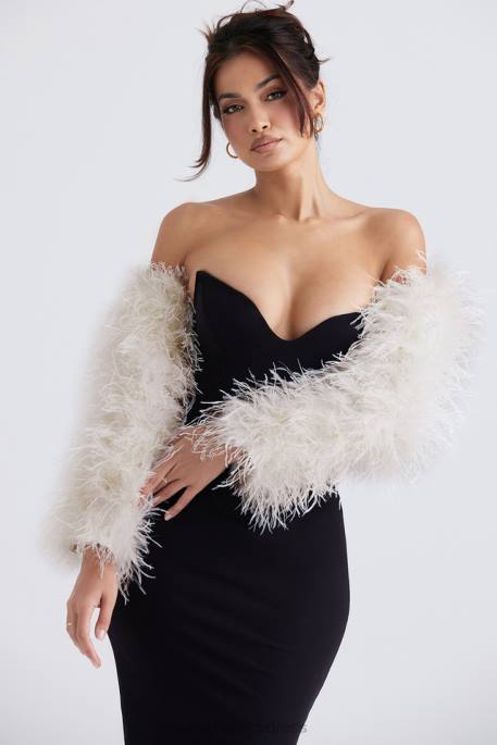 House of CB Ash Off White Marabou Sleeve Jacket Clothing 4H6N1037