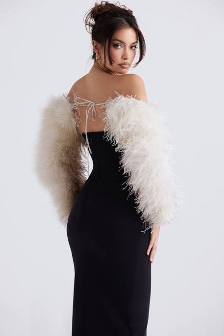 House of CB Ash Off White Marabou Sleeve Jacket Clothing 4H6N1037