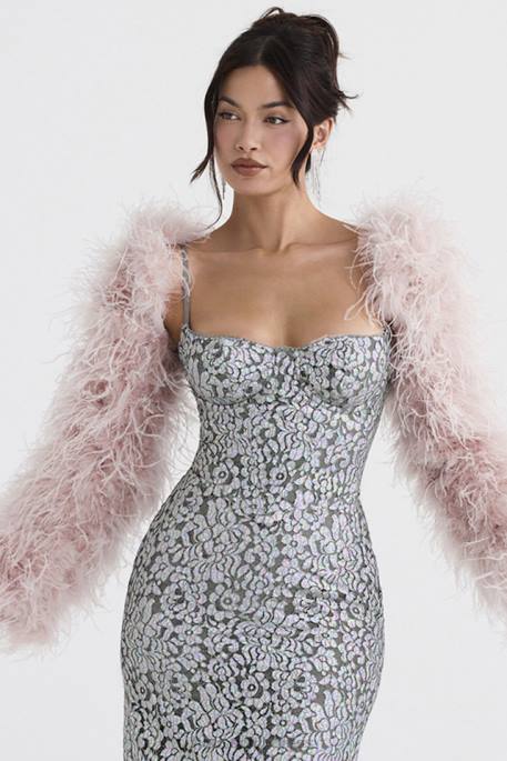 House of CB Ash Soft Pink Marabou Sleeve Jacket Clothing 4H6N1035