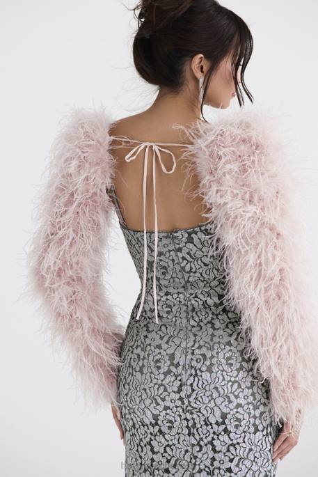 House of CB Ash Soft Pink Marabou Sleeve Jacket Clothing 4H6N1035
