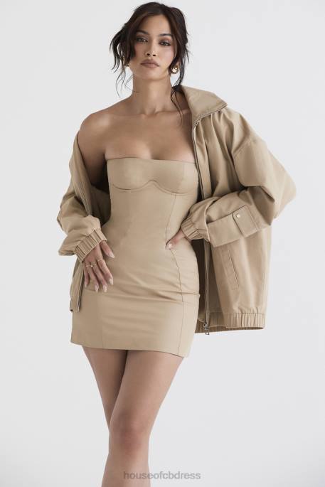 House of CB Cami Taupe Oversized Track Jacket Clothing 4H6N1042