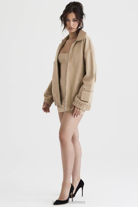 House of CB Cami Taupe Oversized Track Jacket Clothing 4H6N1042