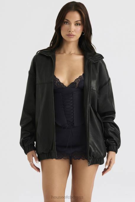 House of CB Larissa Black Vegan Leather Oversized Bomber Jacket Clothing 4H6N1039