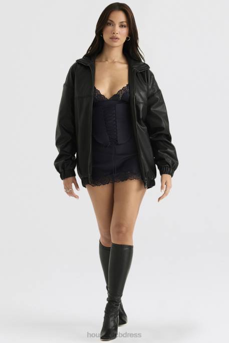 House of CB Larissa Black Vegan Leather Oversized Bomber Jacket Clothing 4H6N1039