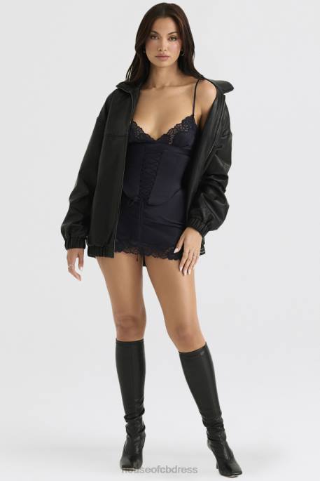 House of CB Larissa Black Vegan Leather Oversized Bomber Jacket Clothing 4H6N1039