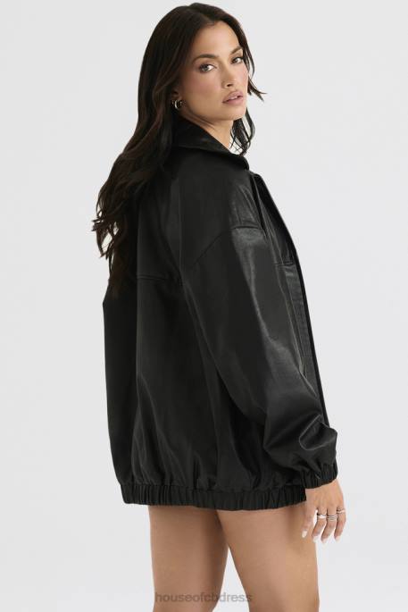 House of CB Larissa Black Vegan Leather Oversized Bomber Jacket Clothing 4H6N1039