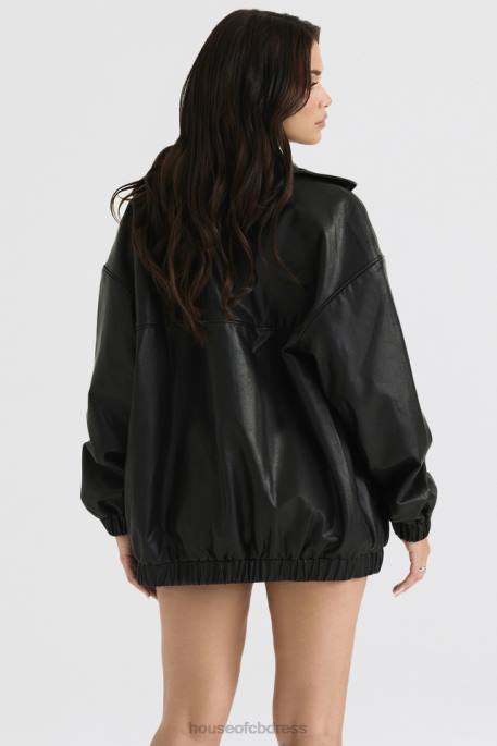 House of CB Larissa Black Vegan Leather Oversized Bomber Jacket Clothing 4H6N1039