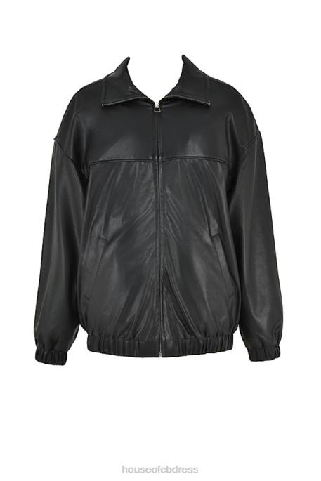 House of CB Larissa Black Vegan Leather Oversized Bomber Jacket Clothing 4H6N1039