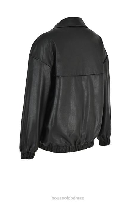 House of CB Larissa Black Vegan Leather Oversized Bomber Jacket Clothing 4H6N1039