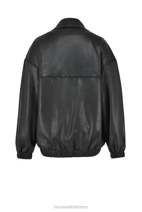 House of CB Larissa Black Vegan Leather Oversized Bomber Jacket Clothing 4H6N1039