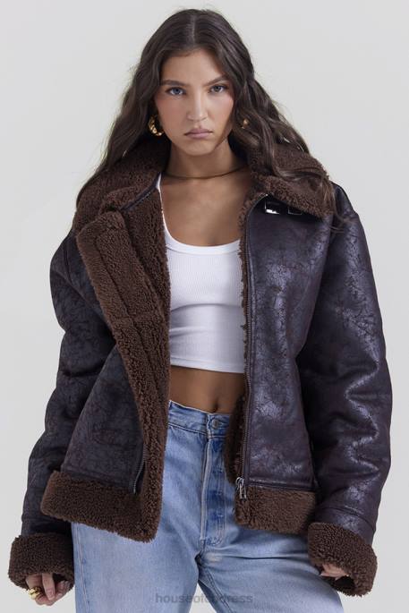 House of CB Madden Brown Vegan Shearling Aviator Jacket Clothing 4H6N1025