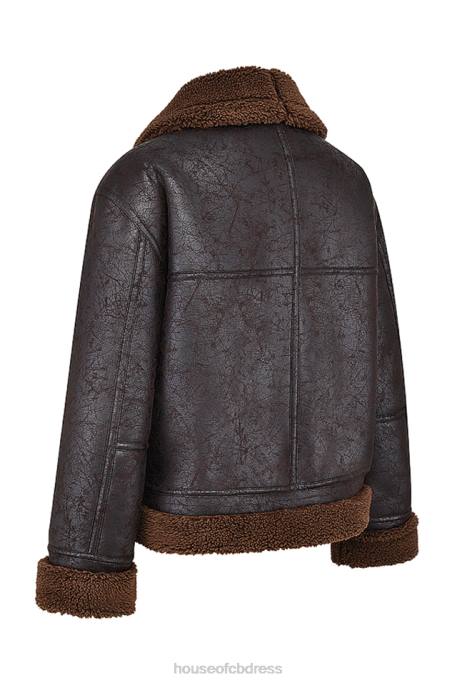 House of CB Madden Brown Vegan Shearling Aviator Jacket Clothing 4H6N1025