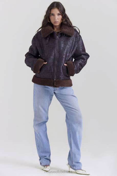 House of CB Madden Brown Vegan Shearling Aviator Jacket Clothing 4H6N1025