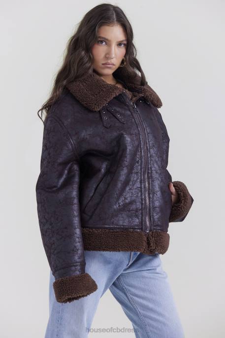 House of CB Madden Brown Vegan Shearling Aviator Jacket Clothing 4H6N1025