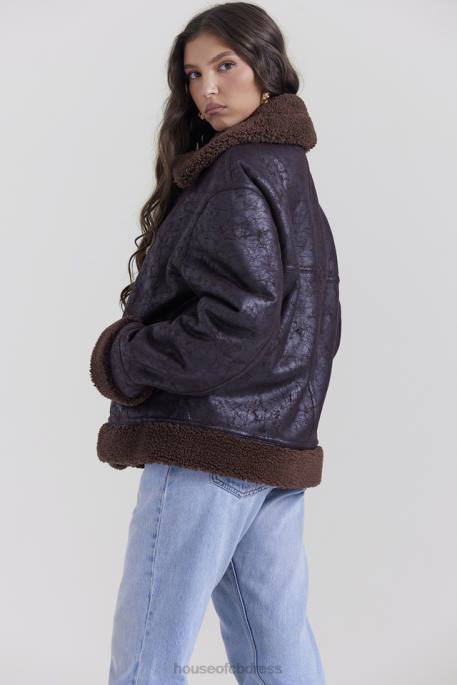 House of CB Madden Brown Vegan Shearling Aviator Jacket Clothing 4H6N1025
