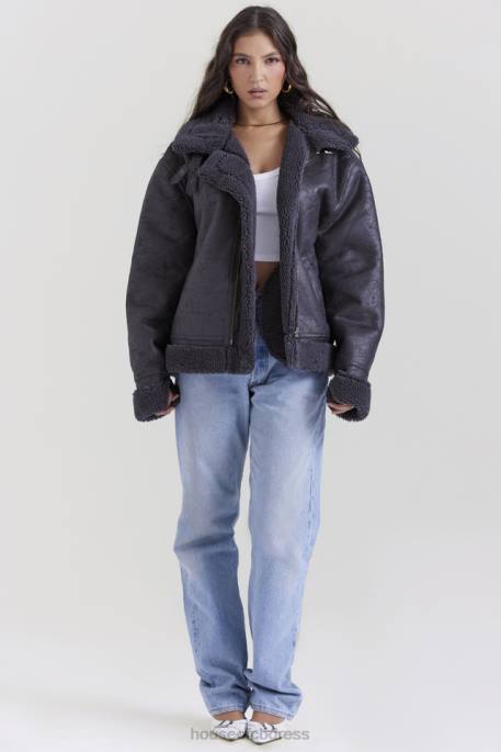 House of CB Madden Grey Vegan Shearling Aviator Jacket Clothing 4H6N1026