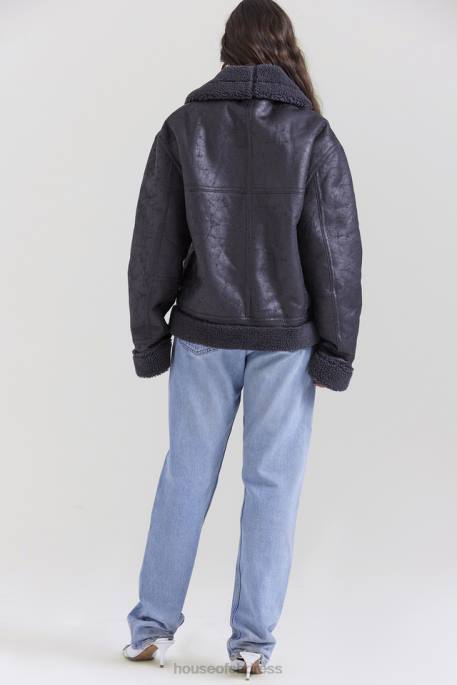 House of CB Madden Grey Vegan Shearling Aviator Jacket Clothing 4H6N1026