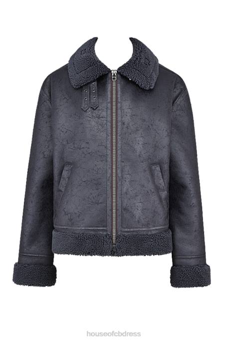 House of CB Madden Grey Vegan Shearling Aviator Jacket Clothing 4H6N1026