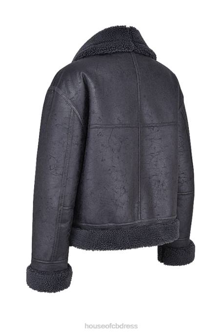 House of CB Madden Grey Vegan Shearling Aviator Jacket Clothing 4H6N1026