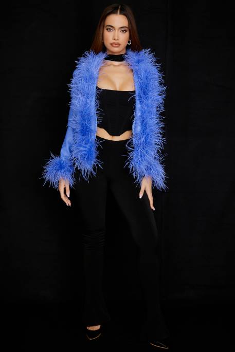 House of CB Salome Cornflower Vegan Leather Trimmed Jacket Clothing 4H6N1045