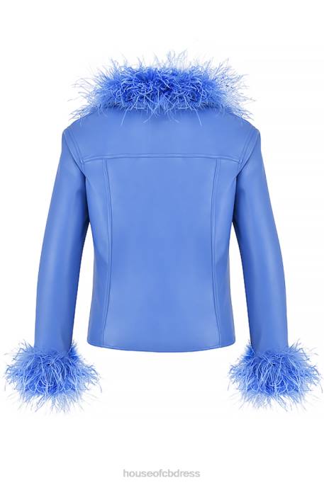 House of CB Salome Cornflower Vegan Leather Trimmed Jacket Clothing 4H6N1045
