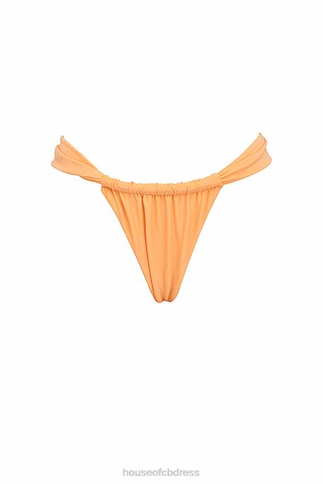 House of CB Athens Light Orange Gathered High Leg Bikini Bottom Clothing 4H6N1168