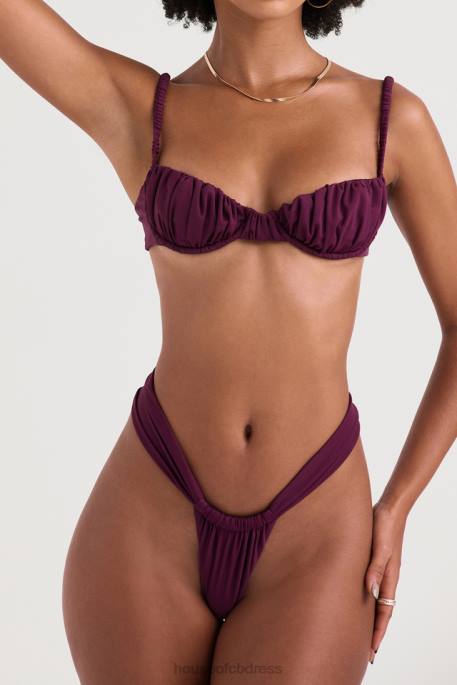 House of CB Athens Prune Gathered High Leg Bikini Bottom Clothing 4H6N1228