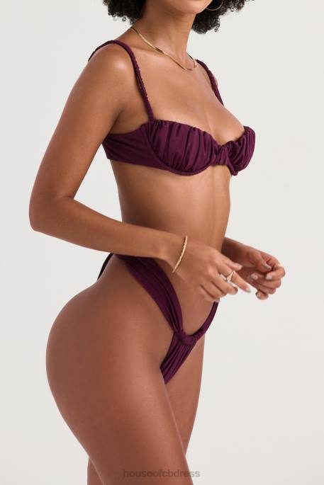 House of CB Athens Prune Gathered High Leg Bikini Bottom Clothing 4H6N1228