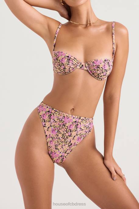 House of CB Mykonos Olive Floral High Waist Bikini Bottom Clothing 4H6N1233