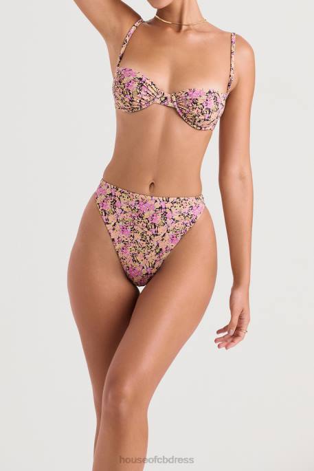 House of CB Mykonos Olive Floral High Waist Bikini Bottom Clothing 4H6N1233