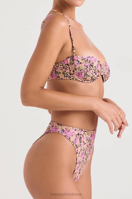 House of CB Mykonos Olive Floral High Waist Bikini Bottom Clothing 4H6N1233