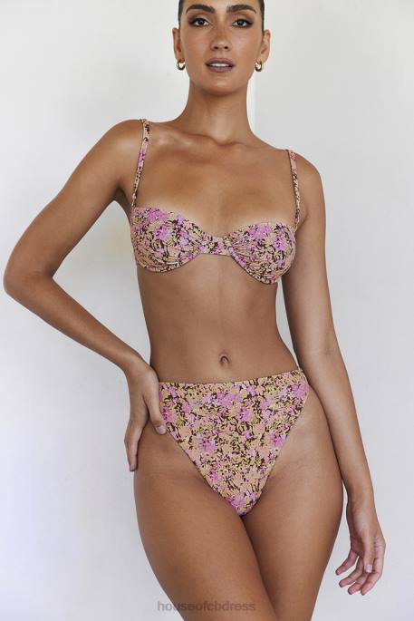 House of CB Mykonos Olive Floral High Waist Bikini Bottom Clothing 4H6N1233