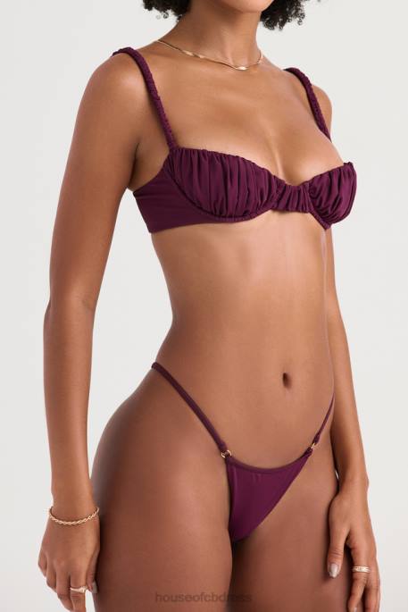 House of CB Ravello Prune High Leg Thong Bikini Bottom Clothing 4H6N1222