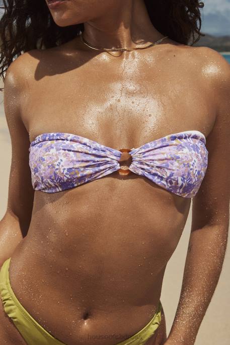 House of CB Medea Violet Floral Bandeau Bikini Top Clothing 4H6N1204