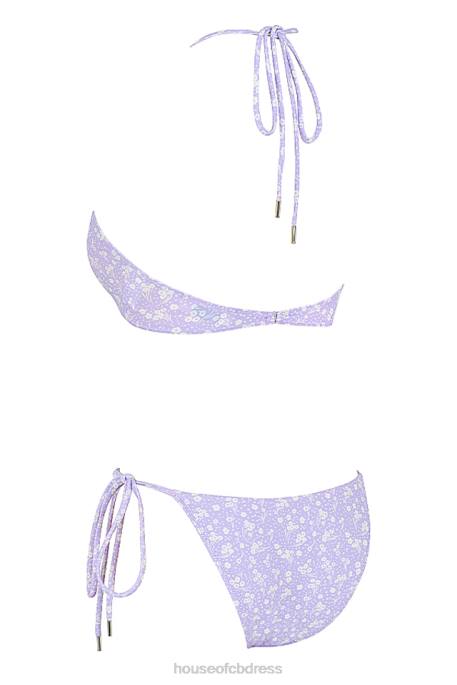 House of CB Lira Lilac Floral Print Reverse Triangle Bikini Clothing 4H6N1240