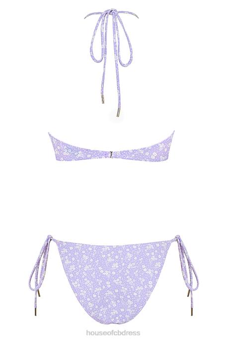 House of CB Lira Lilac Floral Print Reverse Triangle Bikini Clothing 4H6N1240