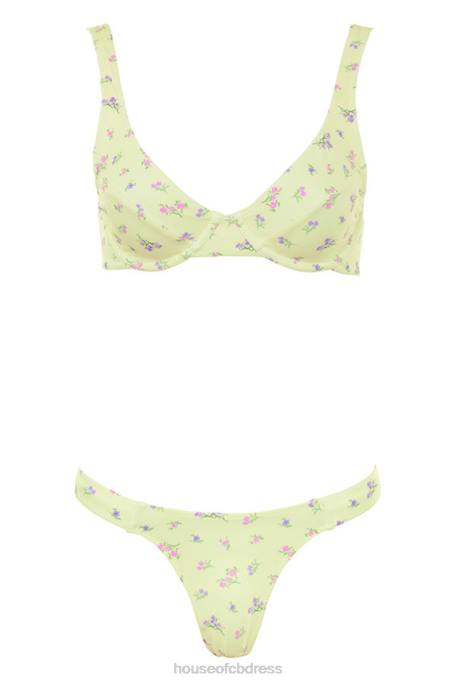 House of CB Mariposa Lemon Floral Print Bikini Clothing 4H6N1247