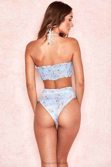 House of CB Perdita Blue Floral Print Shirred Bikini Clothing 4H6N1246