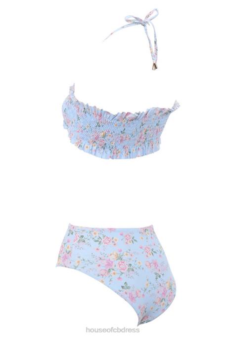 House of CB Perdita Blue Floral Print Shirred Bikini Clothing 4H6N1246