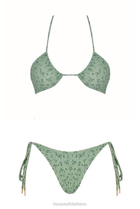 House of CB Lira Green Floral Reverse Triangle Bikini Clothing 4H6N1241