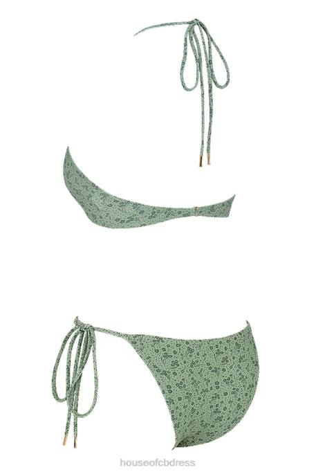 House of CB Lira Green Floral Reverse Triangle Bikini Clothing 4H6N1241