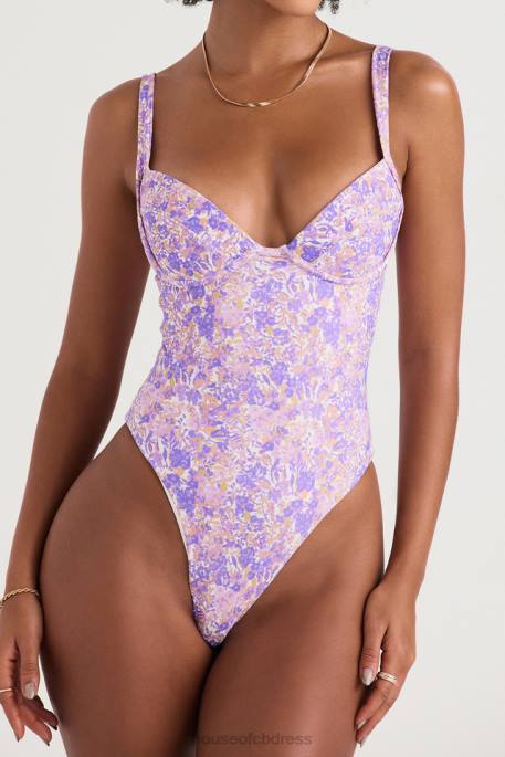 House of CB Barcelona Violet Floral Underwired Swimsuit Clothing 4H6N1201