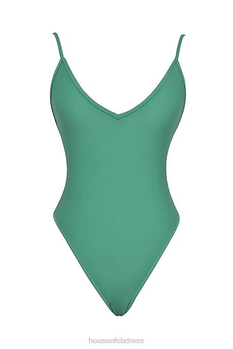 House of CB Rhodes Eucalyptus Plunge One Piece Swimsuit Clothing 4H6N1174