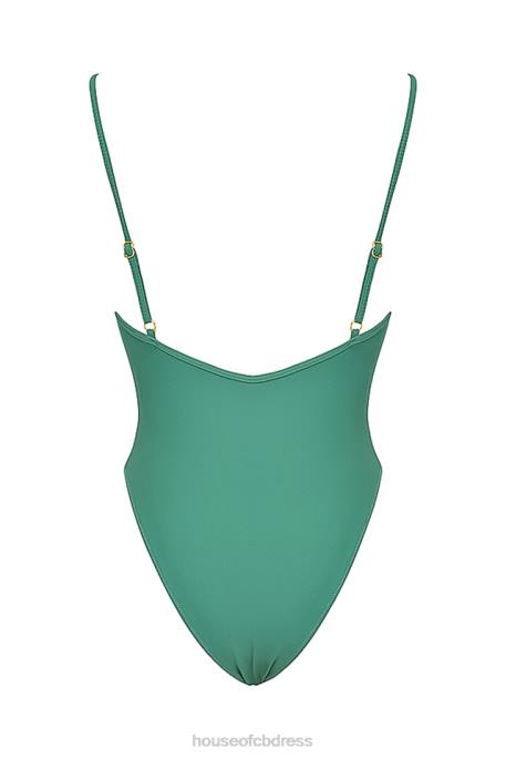 House of CB Rhodes Eucalyptus Plunge One Piece Swimsuit Clothing 4H6N1174