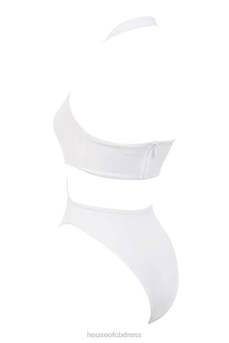 House of CB Savannah White Crossover Halter One Piece Swimsuit Clothing 4H6N1244