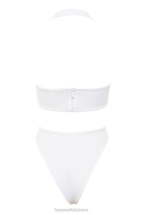 House of CB Savannah White Crossover Halter One Piece Swimsuit Clothing 4H6N1244