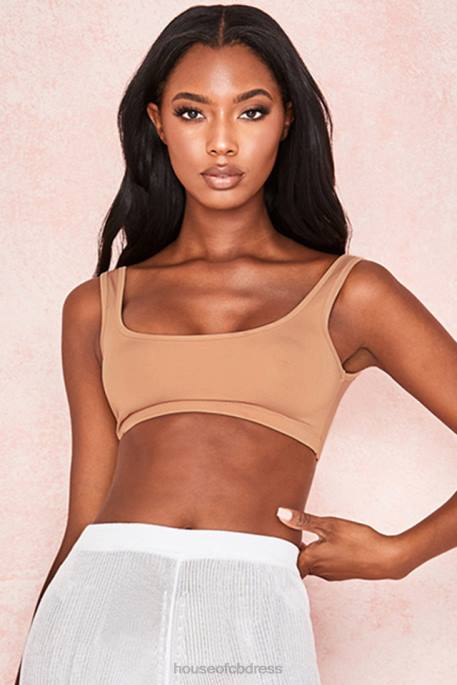 House of CB Abbey Mocha Stretch Jersey Cropped Top Clothing 4H6N812