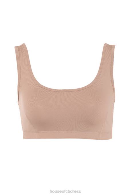 House of CB Abbey Mocha Stretch Jersey Cropped Top Clothing 4H6N812